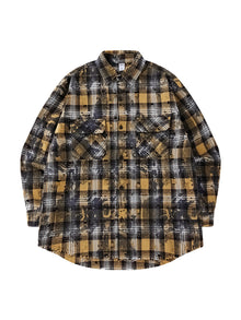 Plaid Ripped Woolen Shirt Jacket