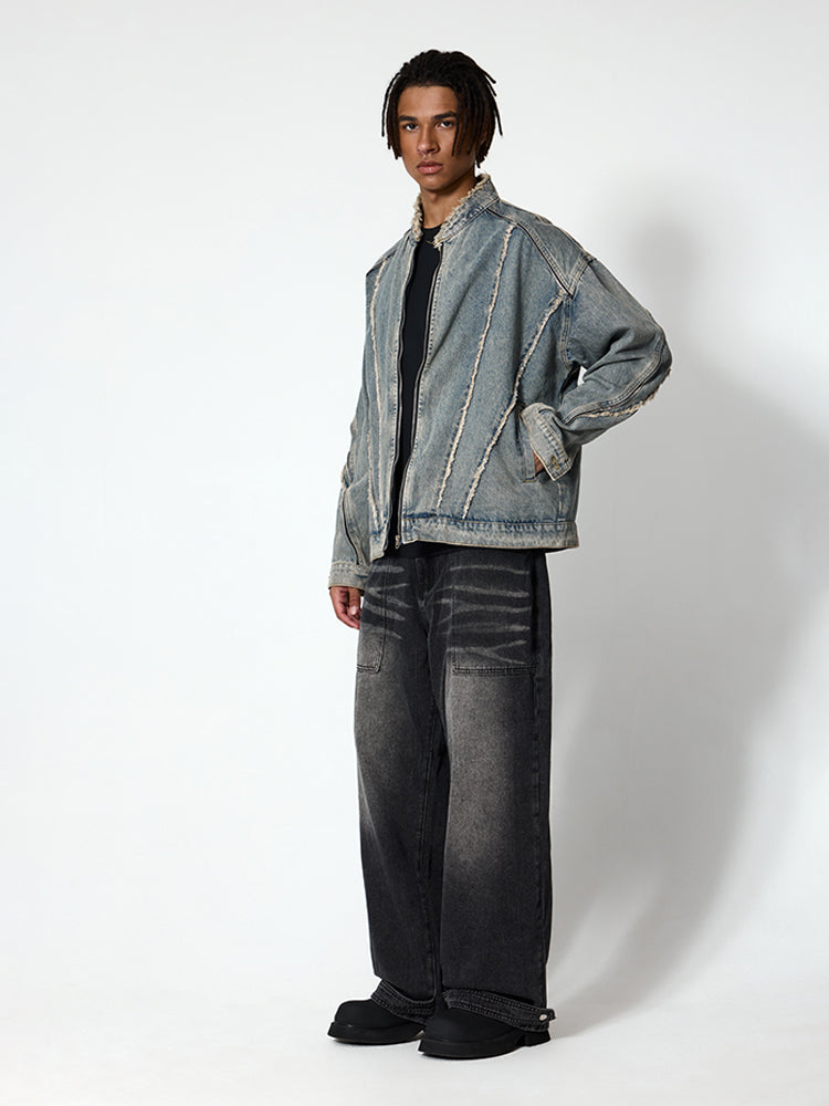 Washed Fringe Denim Jacket