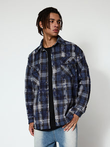 Plaid Ripped Woolen Shirt Jacket