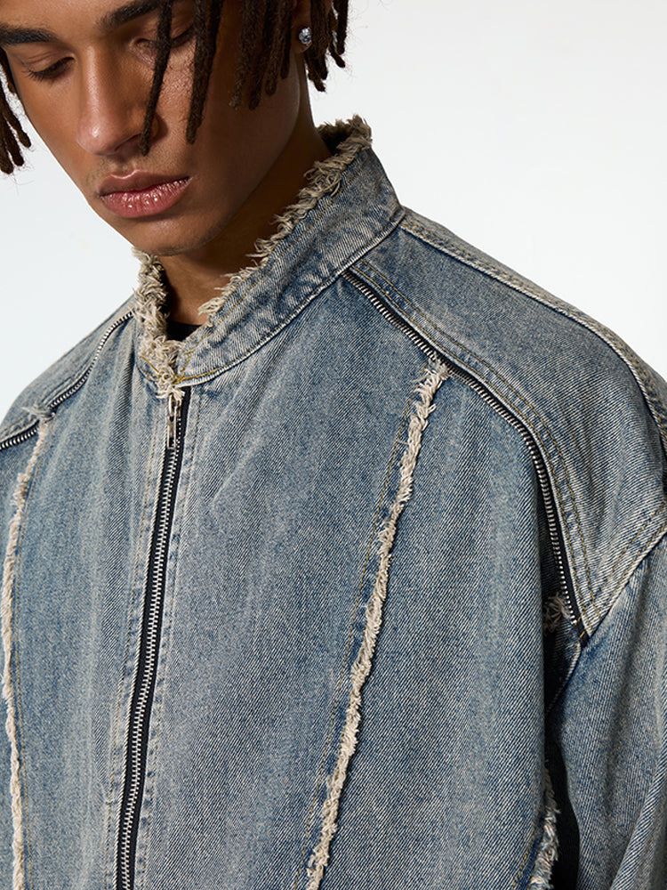 Washed Fringe Denim Jacket