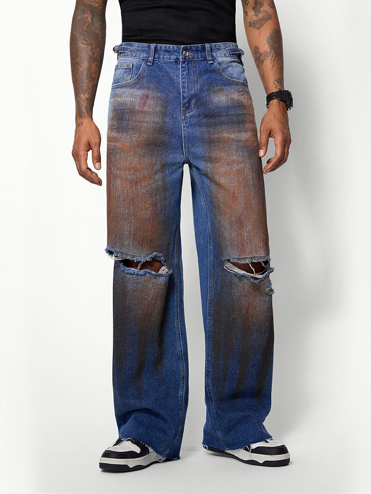 Heavy-duty Distressed Ripped Jeans