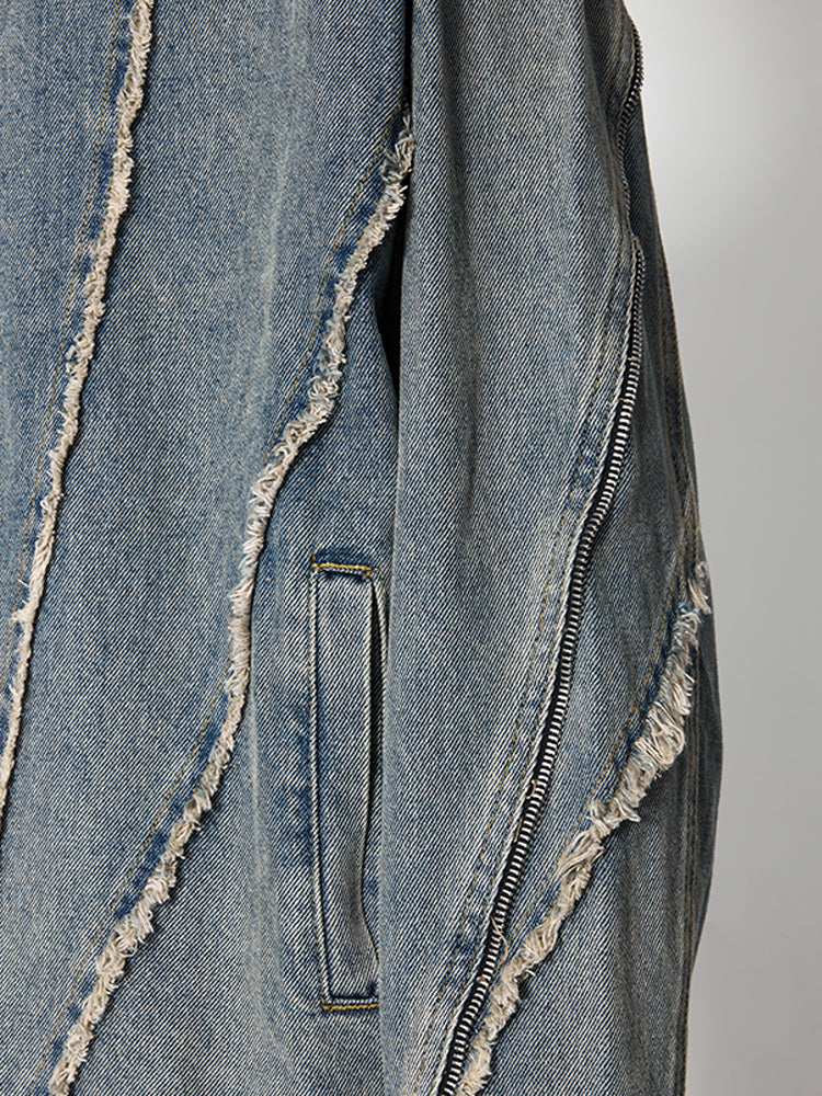 Washed Fringe Denim Jacket