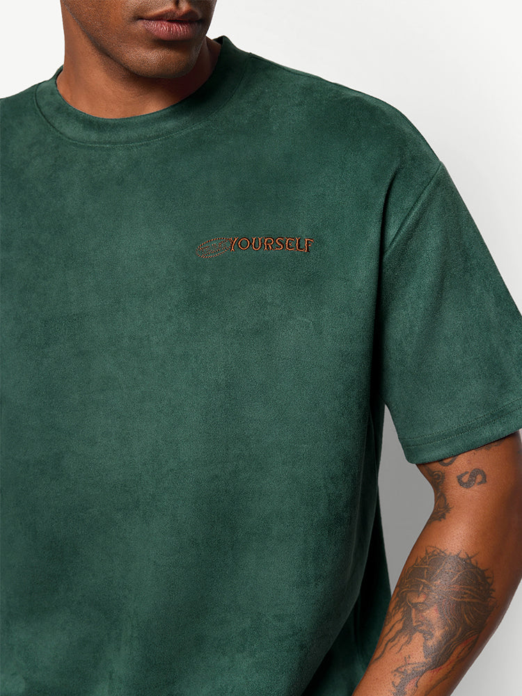 Suede Fabric 3D Embroidery Tshirt