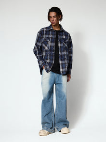 Plaid Ripped Woolen Shirt Jacket